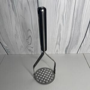Vtg Flint Arrowhead Stainless Steel Potato Masher Vegetables w Dark Handle USA